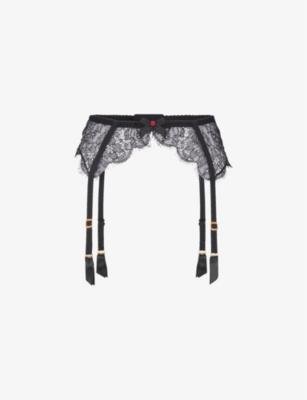 Lorna bow-embellished lace suspenders by AGENT PROVOCATEUR