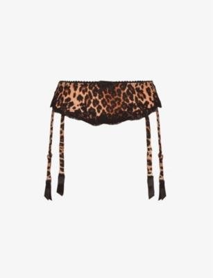 Molly leopard-print high-rise stretch-silk suspenders by AGENT PROVOCATEUR