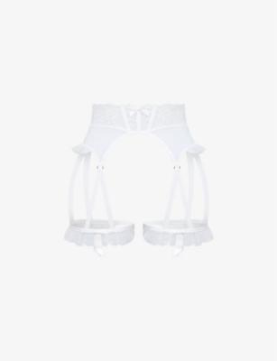 Rosia bow-embroidered mid-rise woven suspender belt by AGENT PROVOCATEUR