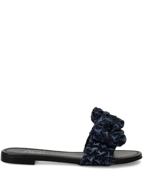bow-embellished denim slides by AGL