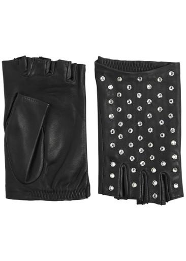 Irene embellished leather fingerless gloves by AGNELLE