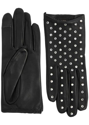 Kate crystal-embellished leather gloves by AGNELLE