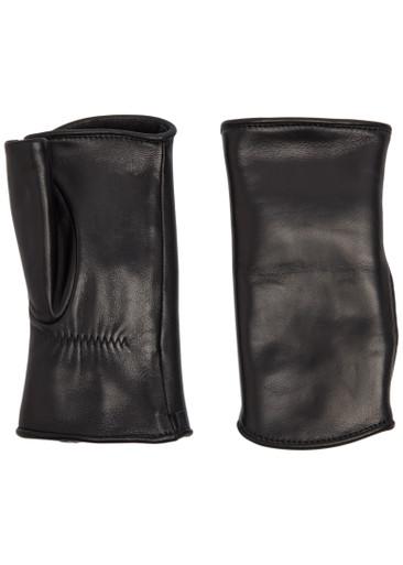 Pauline leather fingerless mittens by AGNELLE
