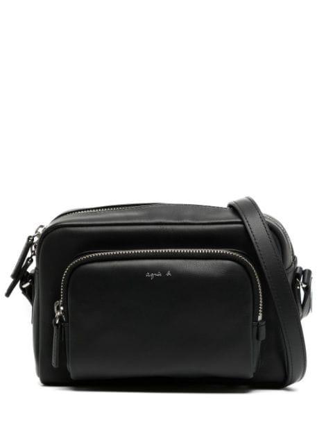 engraved-logo leather crossbody bag by AGNES B.