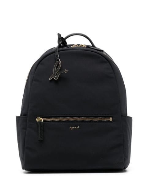 logo-plaque leather-trim backpack by AGNES B.