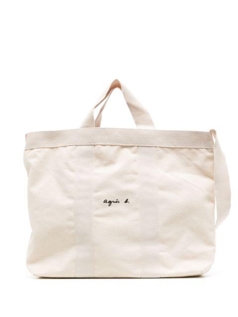 logo-print canvas tote bag by AGNES B.