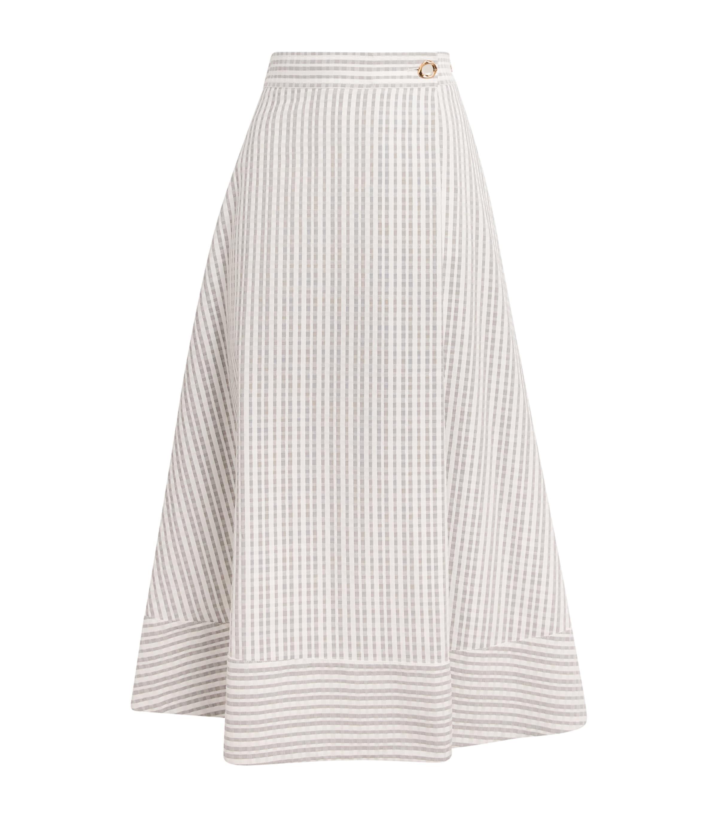 Agnona Cotton-Silk Stripe Midi Skirt by AGNONA