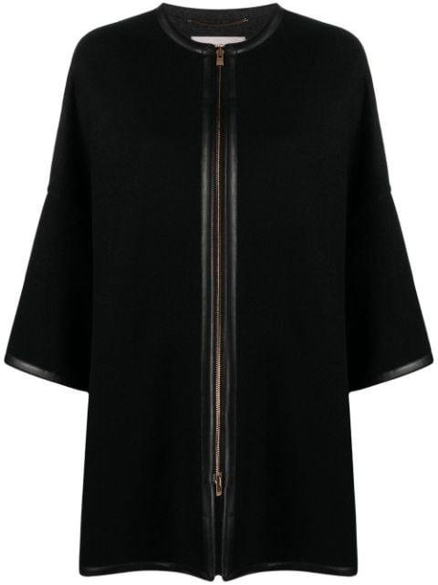 leather-trim zip-up cape by AGNONA