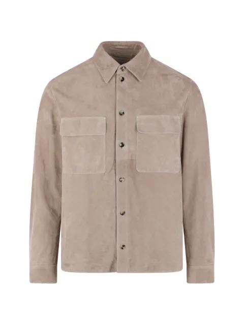 patch-pockets shirt leather jacket by AGNONA