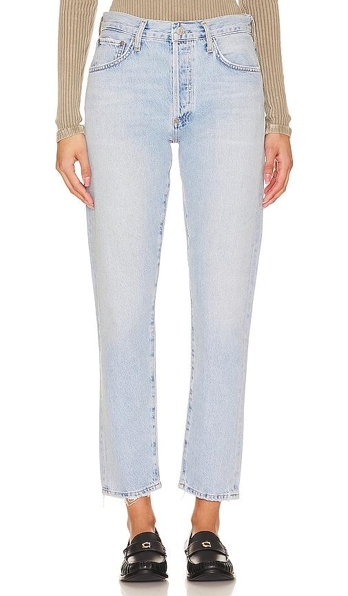 AGOLDE Austin Mid Rise Tapered Slim Jeans in Denim-Light by AGOLDE