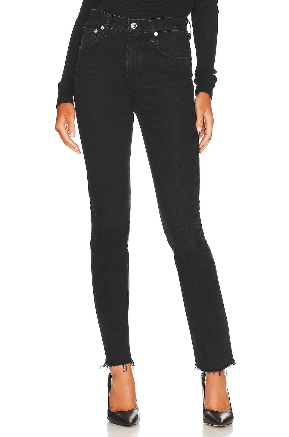 AGOLDE Cherie High Rise Straight Jeans in Black by AGOLDE