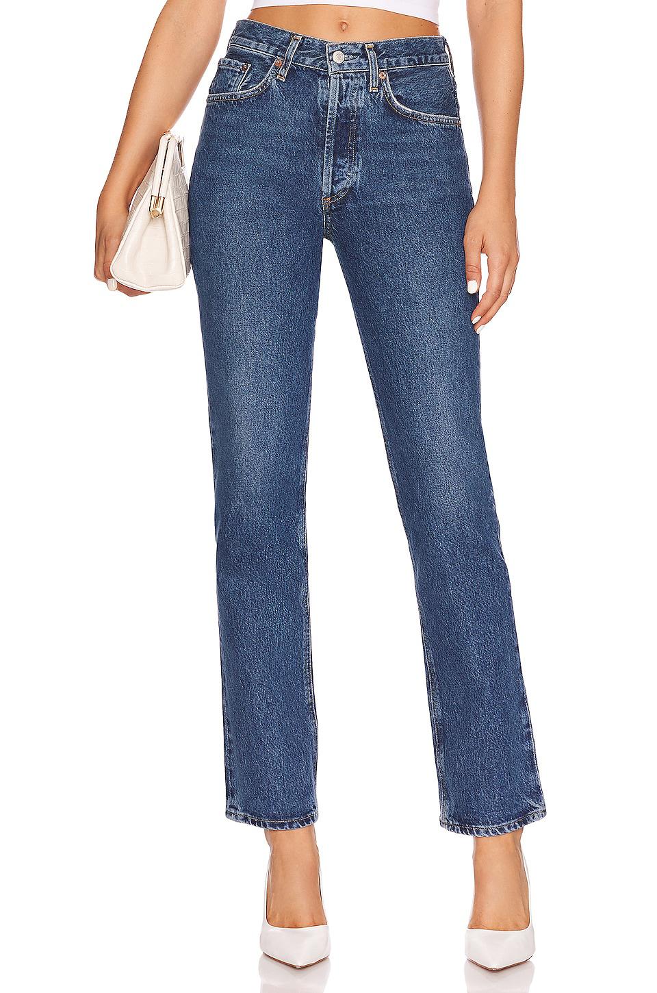 AGOLDE Lana Mid Rise Straight Jeans in Denim-Medium by AGOLDE