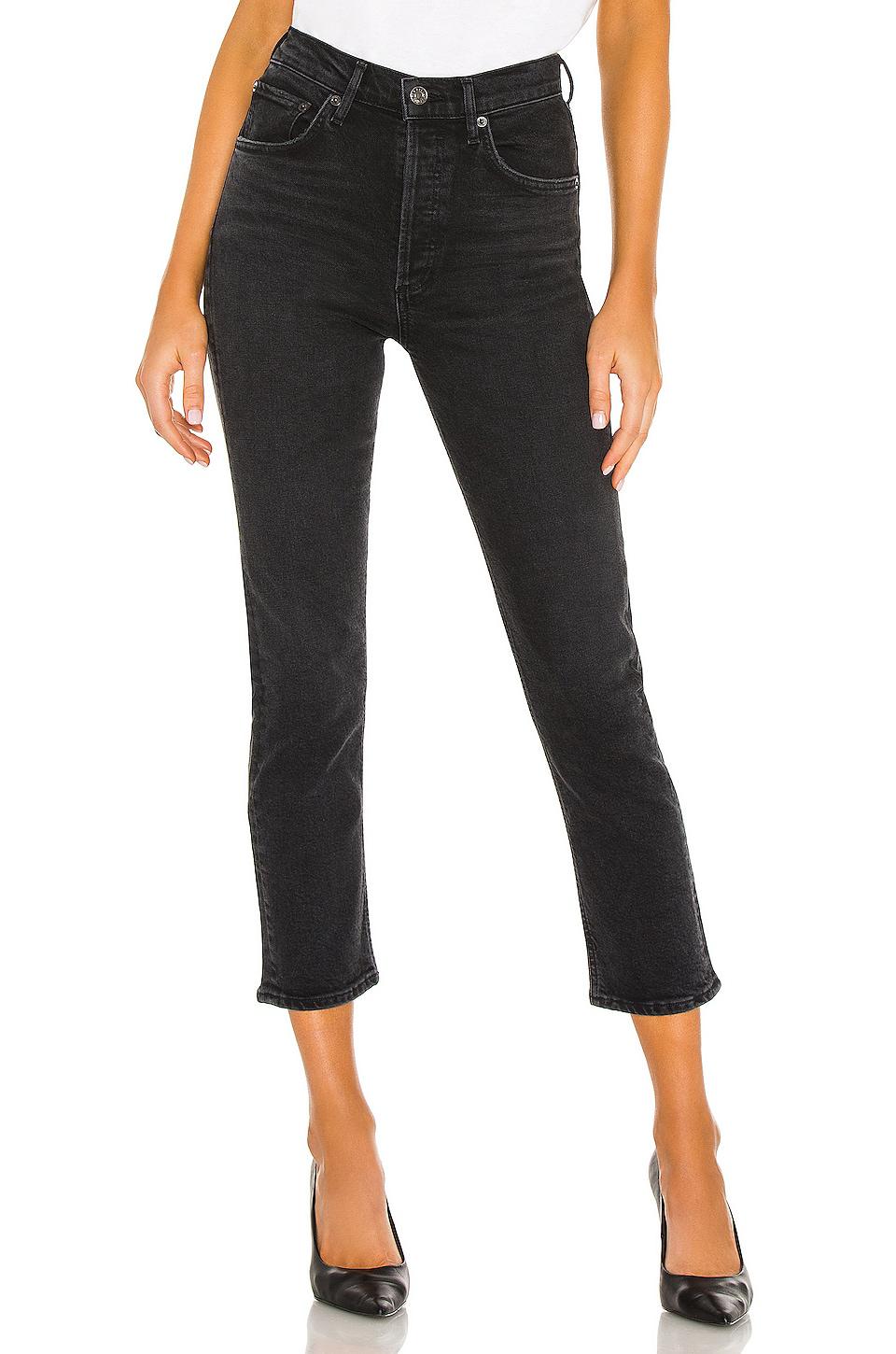 AGOLDE Riley High Rise Straight Crop Jeans in Black by AGOLDE
