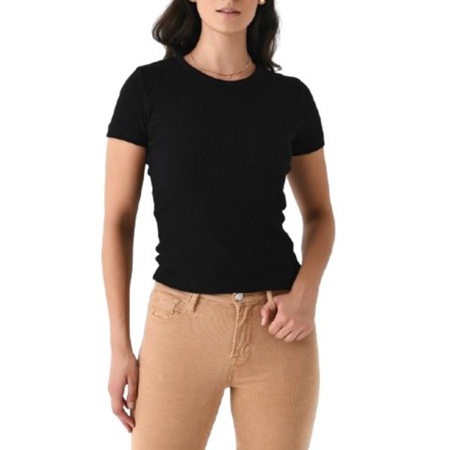 Agolde Ladies Black Arlo Rib Pocket Tee by AGOLDE