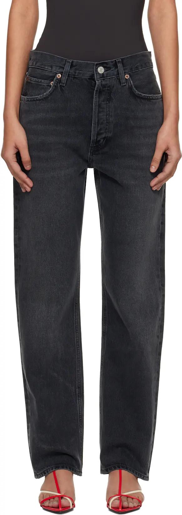 Black 90's Pinch Waist High Rise Straight Jeans by AGOLDE