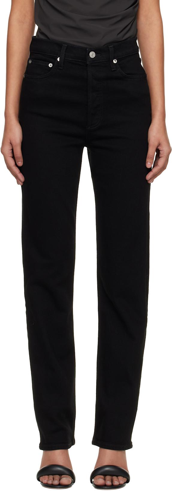 Black 90's Pinch Waist High Rise Straight Long Jeans by AGOLDE