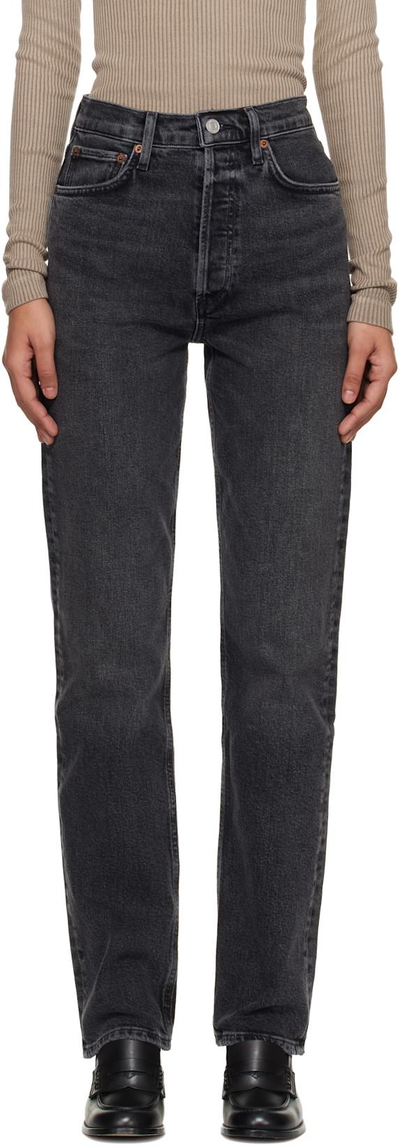 Black 90's Pinch Waist Long Comfort Stretch Jeans by AGOLDE