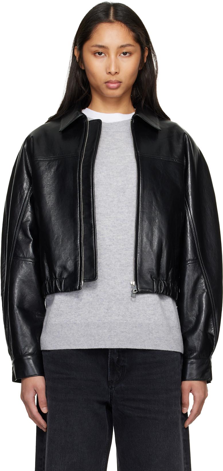 Black Dixon Recycled Leather Bomber Jacket by AGOLDE