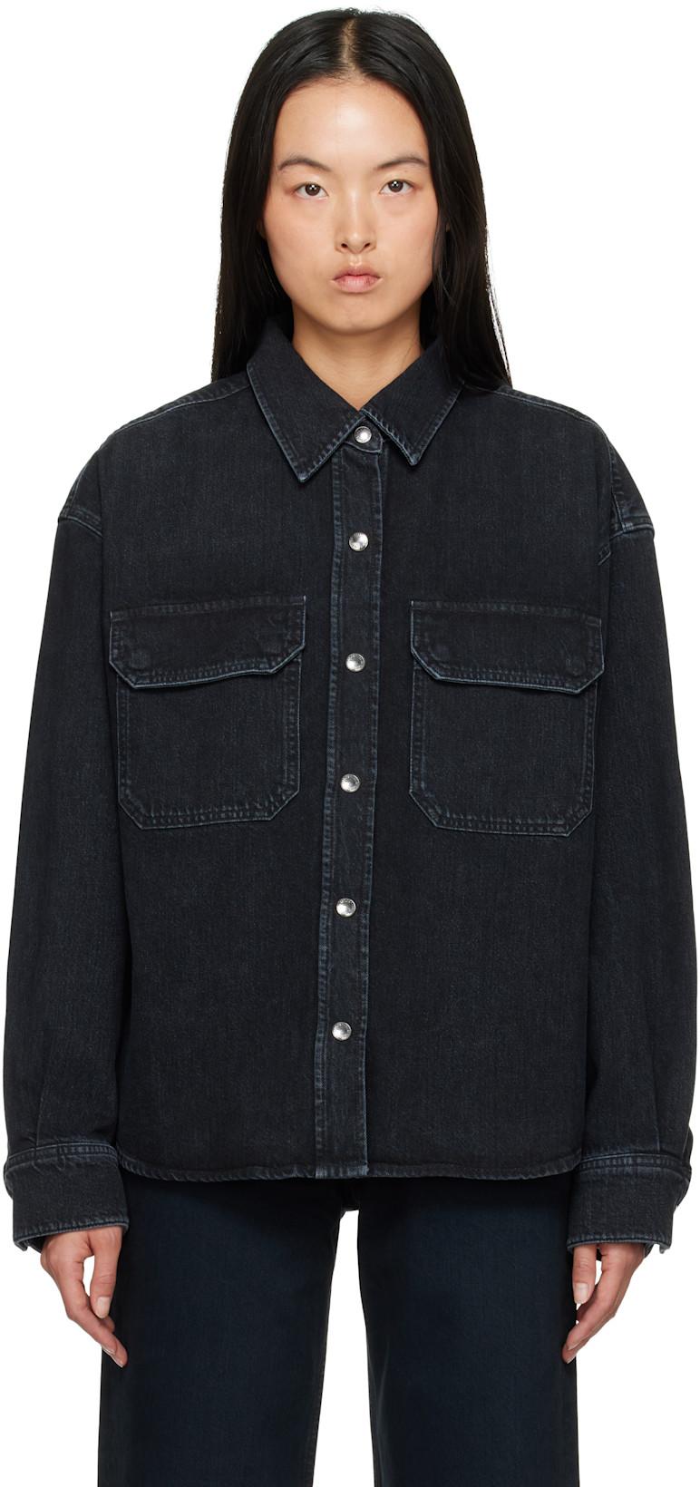 Black Gwen Slice Denim Shirt by AGOLDE