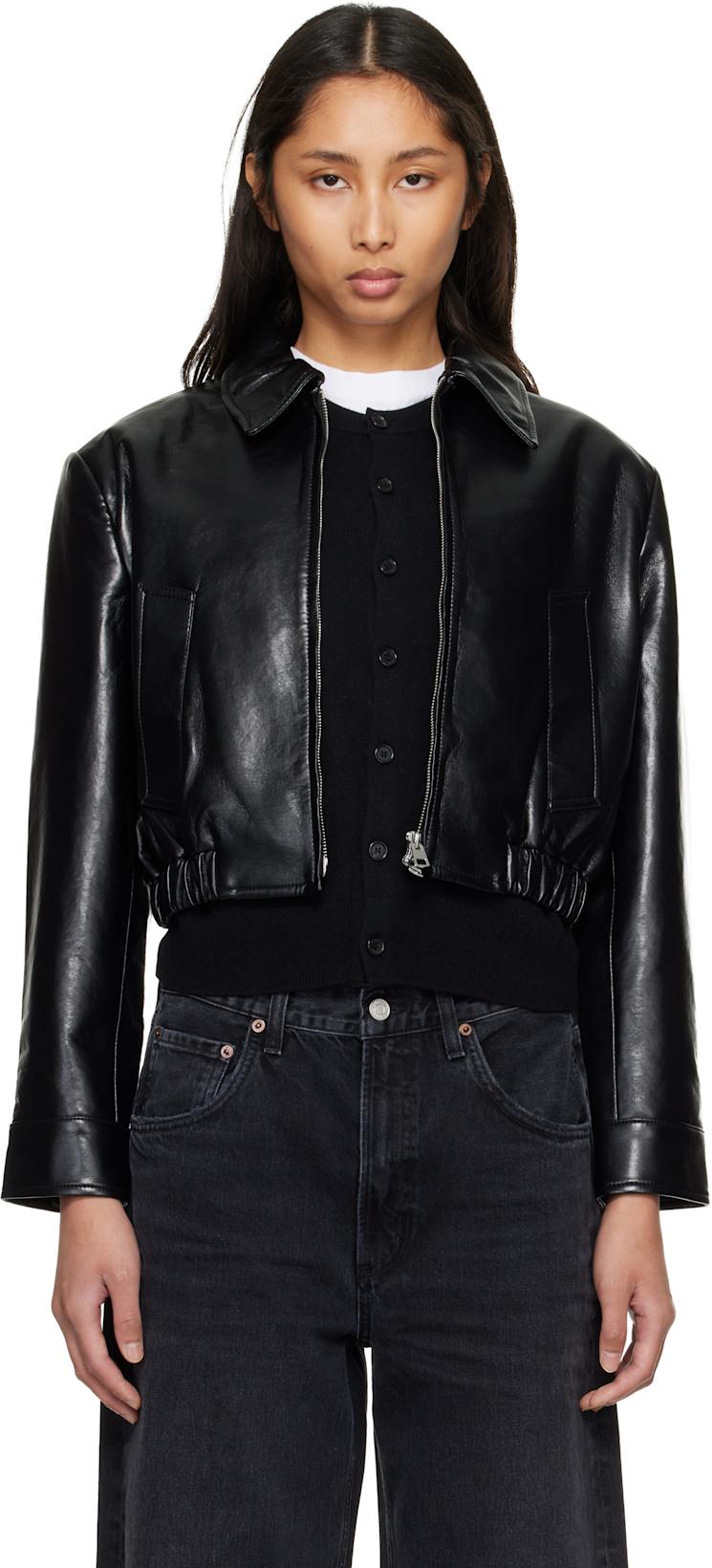 Black Nahla Cropped Recycled Leather Jacket by AGOLDE