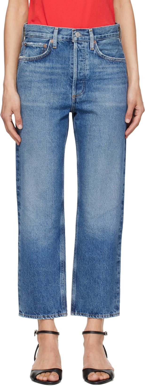 Blue 90's Crop Mid Rise Straight Jeans by AGOLDE