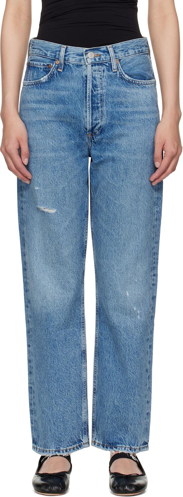 Blue 90's Mid Rise Straight Jeans by AGOLDE