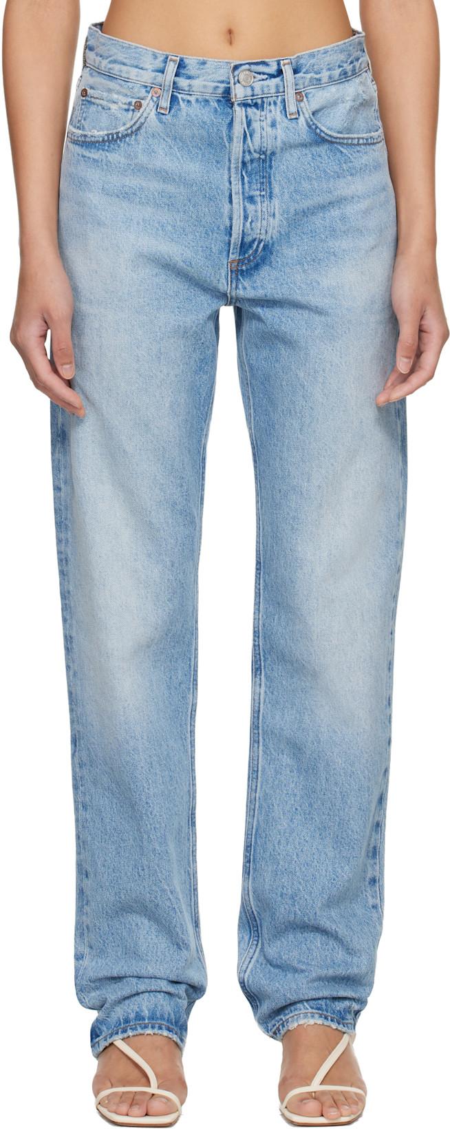 Blue 90's Mid Rise Straight Jeans by AGOLDE
