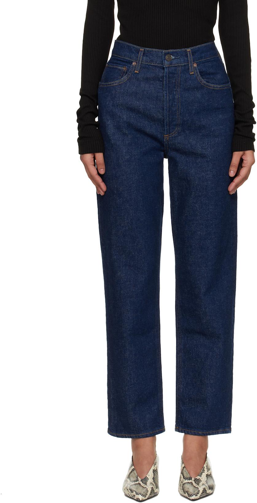 Blue 90's Pinch Waist Crop Comfort Stretch Jeans by AGOLDE