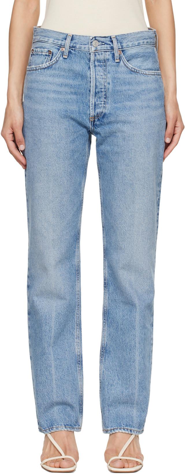 Blue Lana High Rise Vintage Straight Jeans by AGOLDE