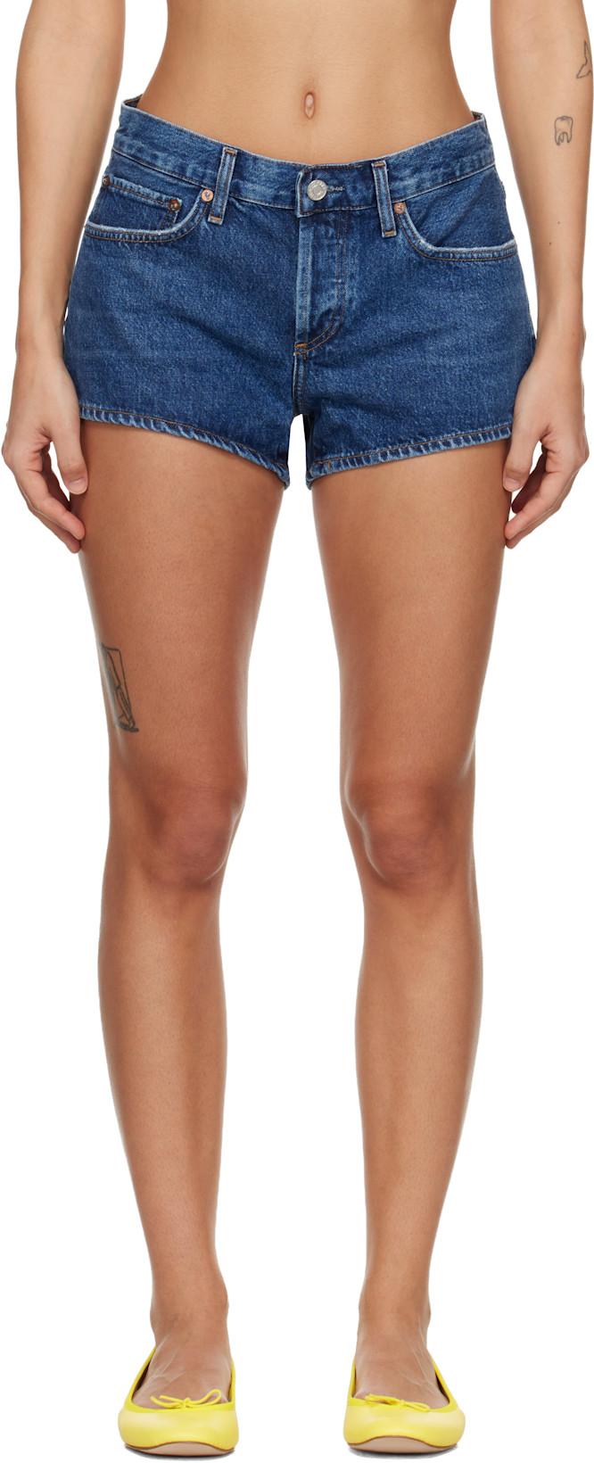 Blue Low-Rise Parker Denim Shorts by AGOLDE