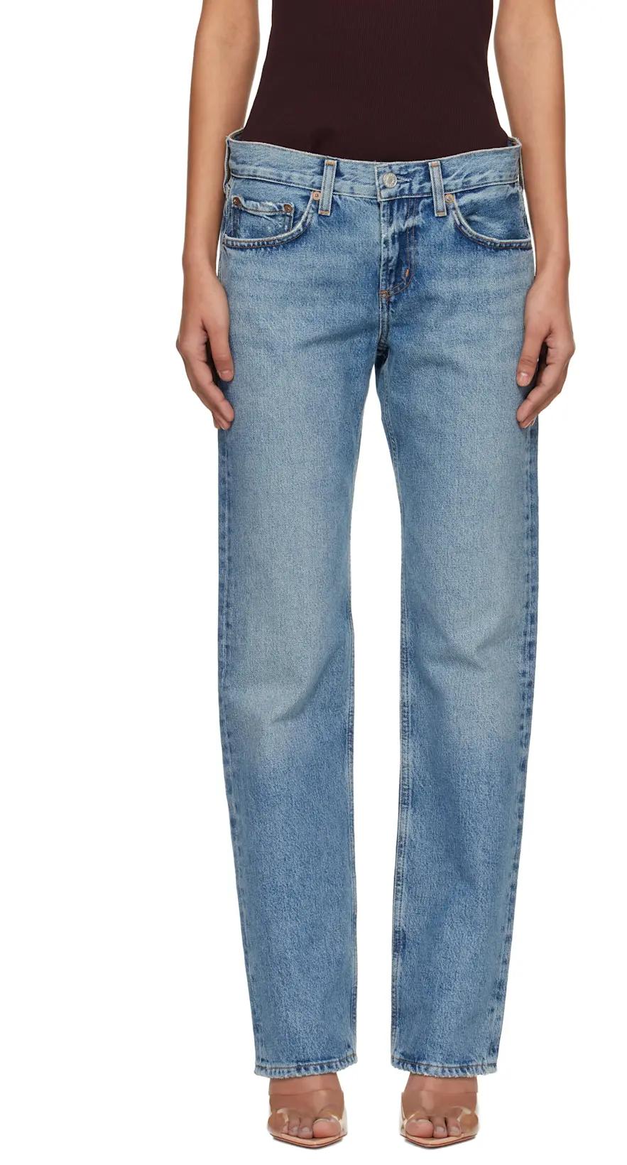 Blue Low Rise Slim Jeans by AGOLDE