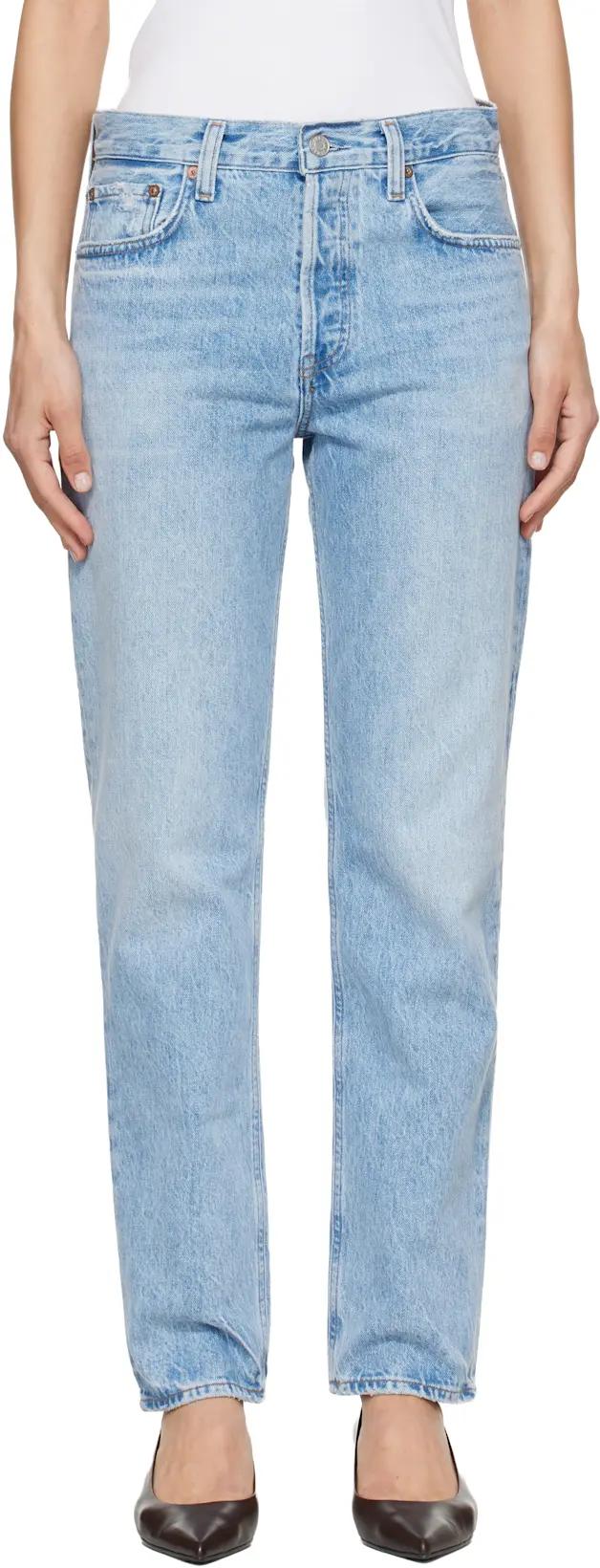 Blue Romney Mid Rise Straight Leg Jeans by AGOLDE