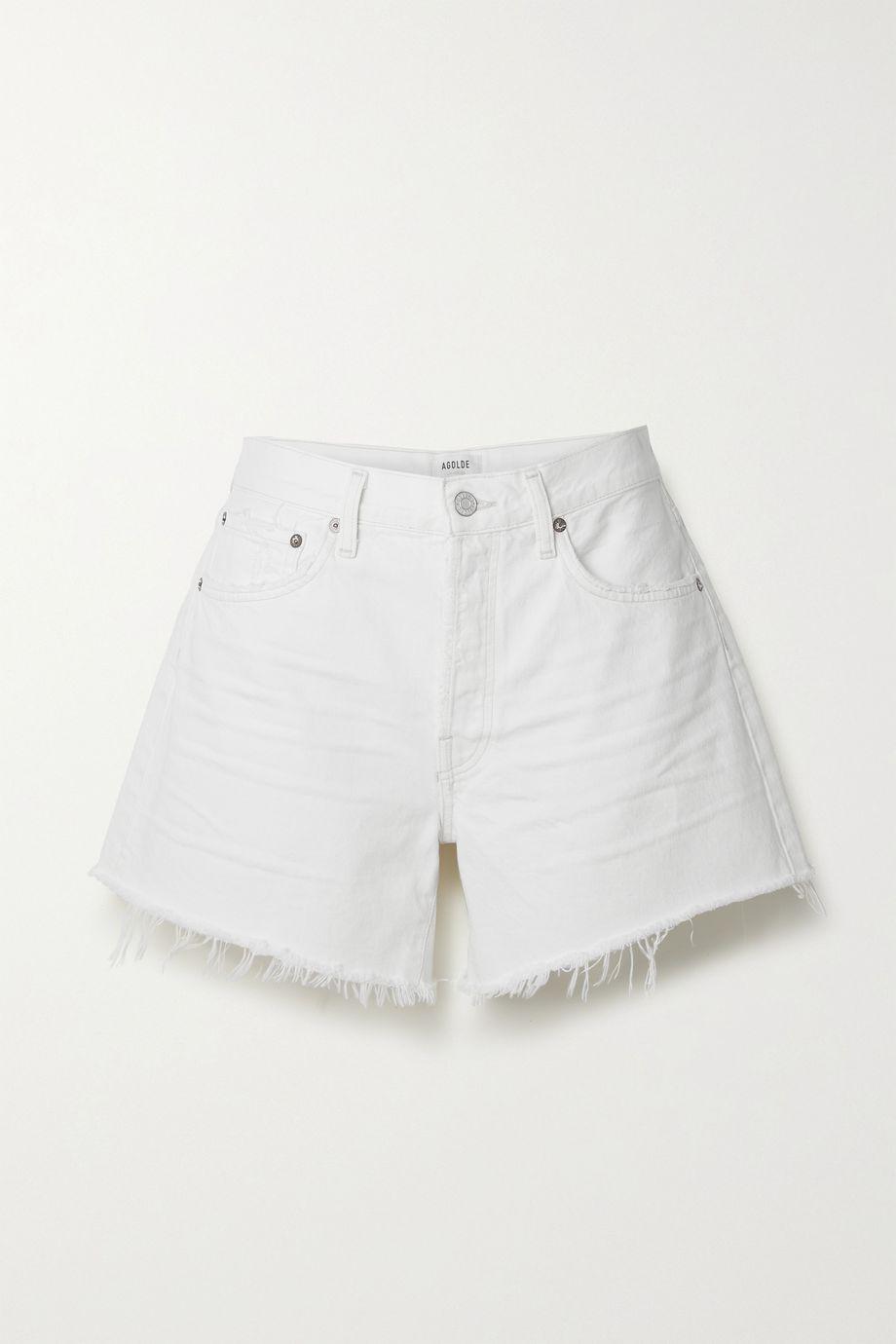 Long Parker distressed denim shorts by AGOLDE