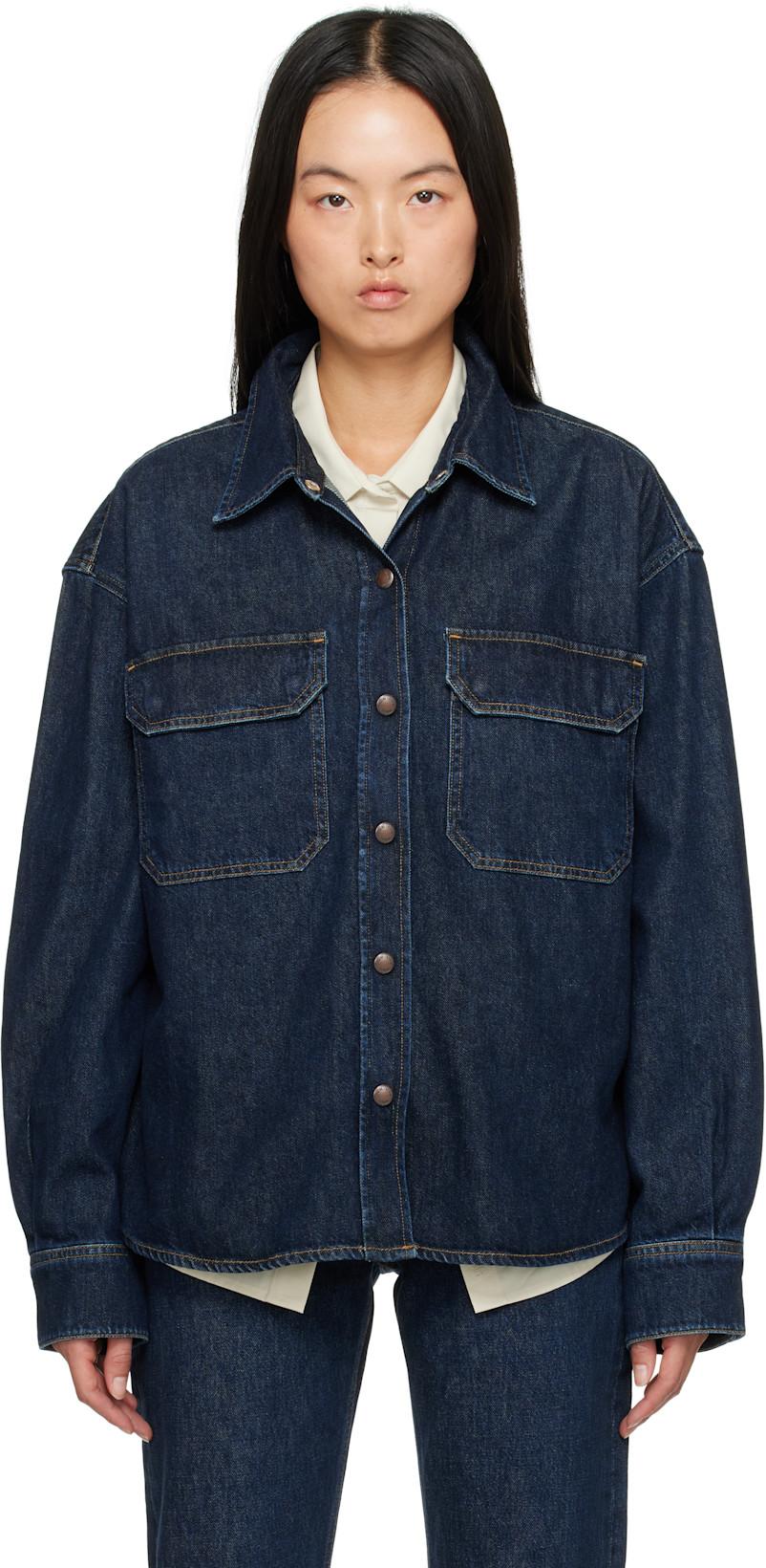 Navy Gwen Slice Denim Shirt by AGOLDE