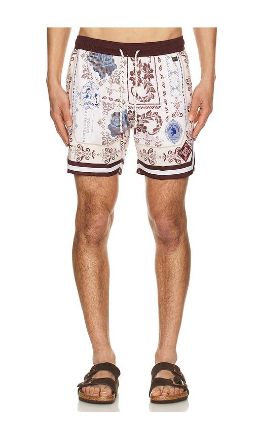Agua Bendita Dan Swim Trunks in Burgundy, Blue, & White in White,Brown by AGUA BENDITA