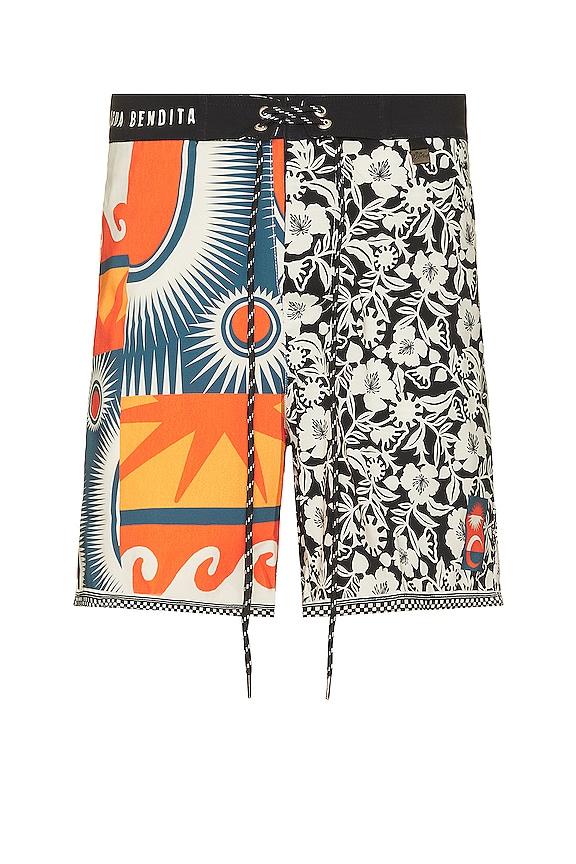 Agua Bendita Sati Honolulu Swim Shorts in Black,Orange by AGUA BENDITA Agua Bendita Sati Honolulu Swim Shorts in Black,Orange by AGUA BENDITA