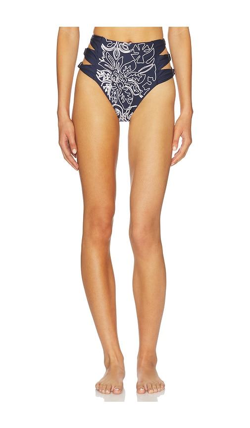 Agua Bendita Willa Batik Highwaist Bikini Bottom in Navy by AGUA BENDITA