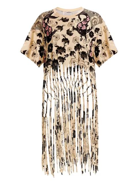 Celina floral-print fringed T-shirt by AGUA BENDITA