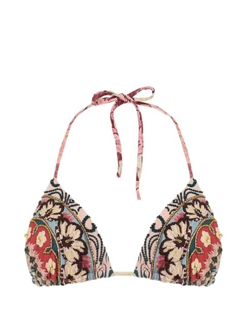 Lolita floral-print embroidered bikini top by AGUA BENDITA