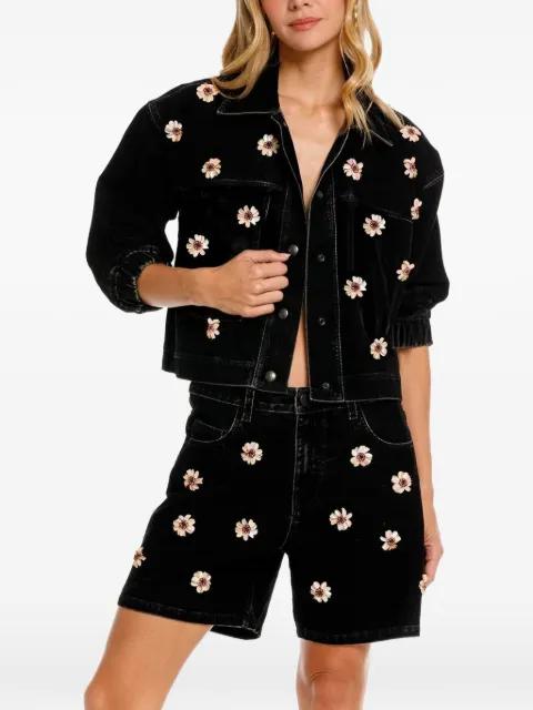 Rosel floral-applique denim jacket by AGUA BENDITA