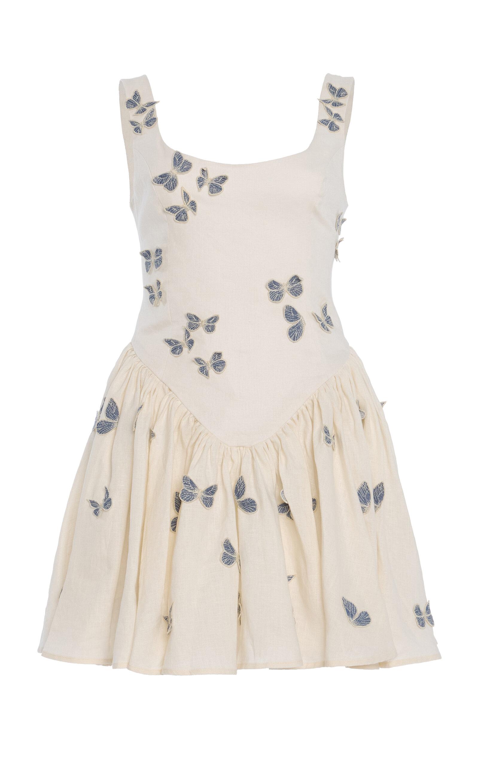 Agua by Agua Bendita - Pluma Embroideredinen Mini Dress - Ivory - - Moda Operandi by AGUA BY AGUA BENDITA