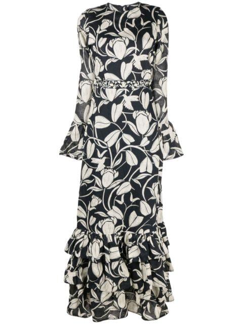 Annato Flora-print ruffled linen dress by AGUA BY AGUA BENDITA