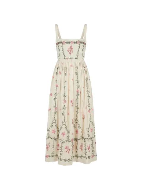 Barbara Cauca floral-embroidered cotton midi dress by AGUA BY AGUA BENDITA