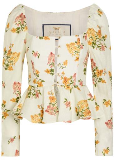Bromelia floral-print linen top by AGUA BY AGUA BENDITA