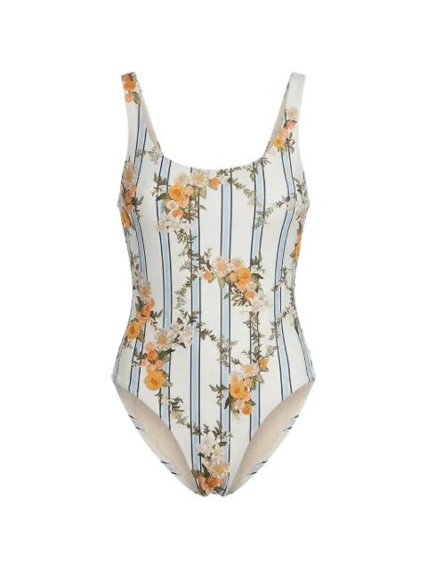 Gema Valle floral-print striped swimsuit by AGUA BY AGUA BENDITA