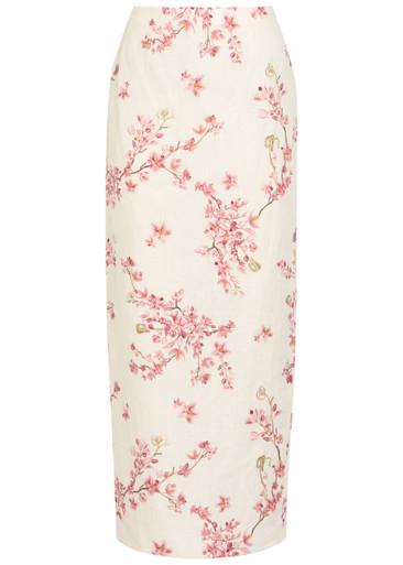 Lirica floral-print linen maxi skirt by AGUA BY AGUA BENDITA