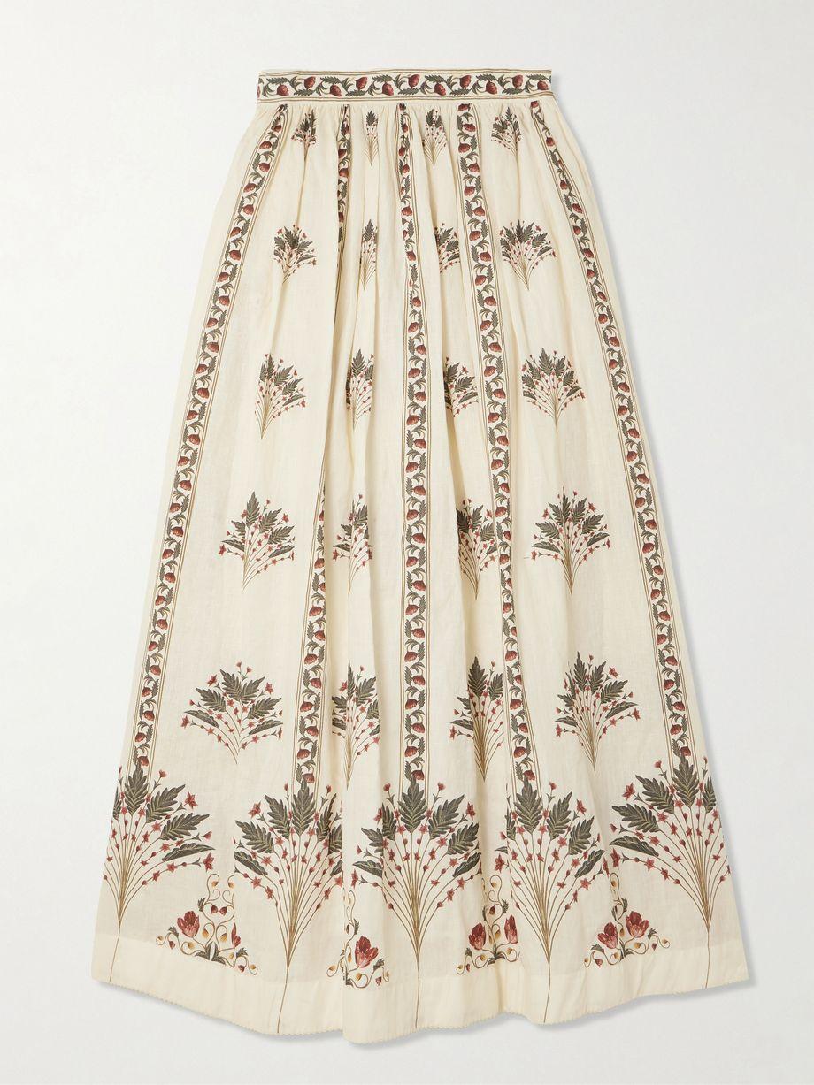 Ocaso Tangelo Andes pleated floral-print linen maxi skirt by AGUA BY AGUA BENDITA