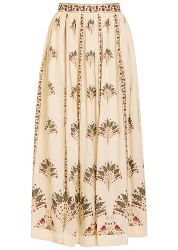 Tangelo printed linen maxi skirt by AGUA BY AGUA BENDITA
