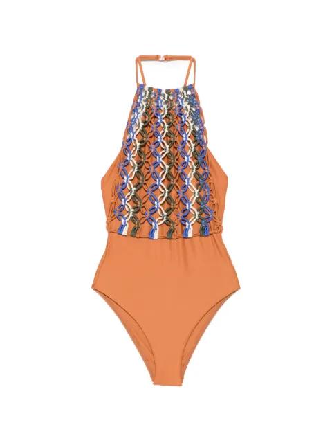 macramé-detail swimsuit by AGUA DE COCO