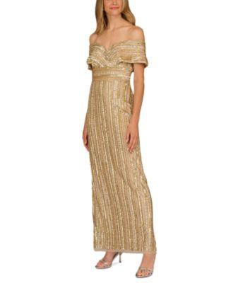 Beaded Off Shoulder Dress by AIDAN MATTOX